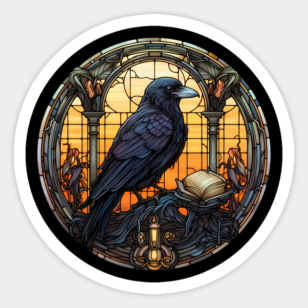 Stained Glass Raven or Crow III Sticker by Pixelchicken